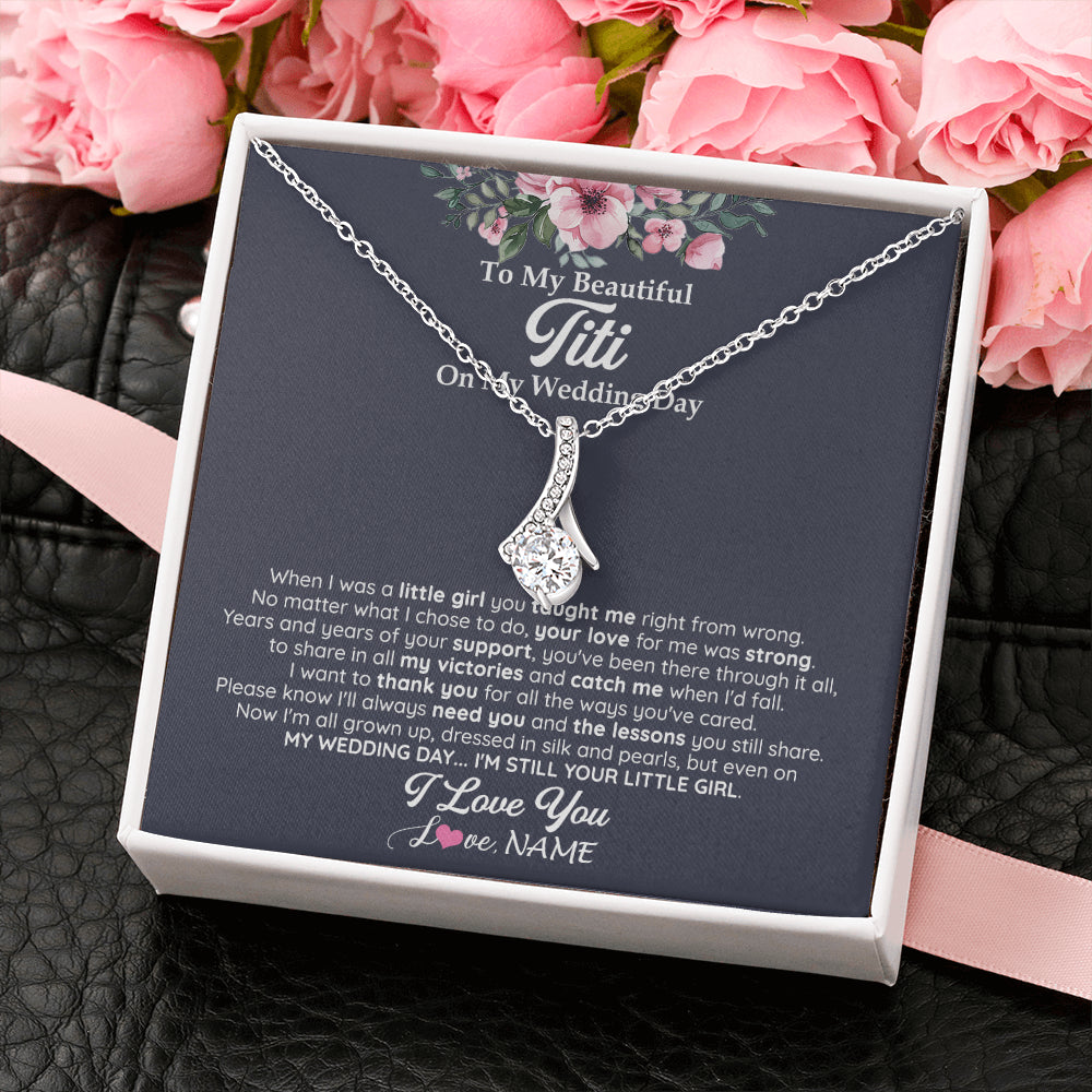 Alluring Beauty Necklace 14K White Gold Finish | 2 | Personalized To My Beautiful Titi On My Wedding Day Necklace From Niece Little Girl Titi Of Bride Wedding Day Jewelry Customized Gift Box Message Card | siriusteestore
