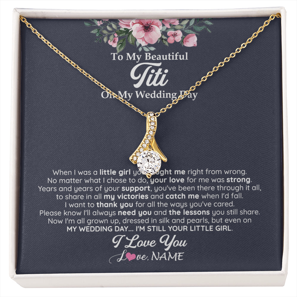 Alluring Beauty Necklace 18K Yellow Gold Finish | 1 | Personalized To My Beautiful Titi On My Wedding Day Necklace From Niece Little Girl Titi Of Bride Wedding Day Jewelry Customized Gift Box Message Card | siriusteestore