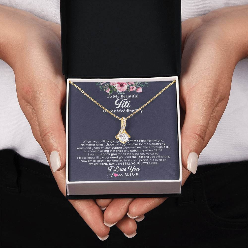Alluring Beauty Necklace 18K Yellow Gold Finish | 2 | Personalized To My Beautiful Titi On My Wedding Day Necklace From Niece Little Girl Titi Of Bride Wedding Day Jewelry Customized Gift Box Message Card | siriusteestore