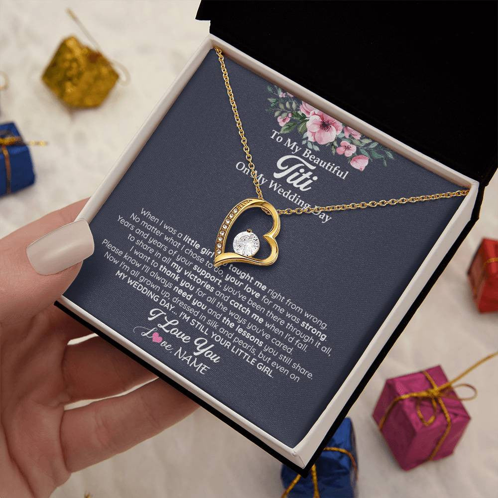 Forever Love Necklace 18K Yellow Gold Finish | 2 | Personalized To My Beautiful Titi On My Wedding Day Necklace From Niece Little Girl Titi Of Bride Wedding Day Jewelry Customized Gift Box Message Card | siriusteestore