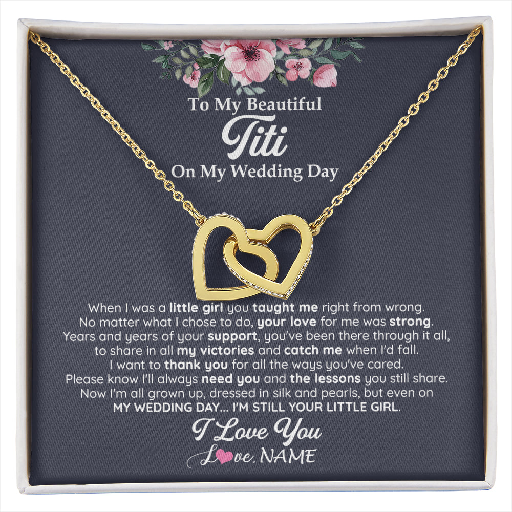 Interlocking Hearts Necklace 18K Yellow Gold Finish | 1 | Personalized To My Beautiful Titi On My Wedding Day Necklace From Niece Little Girl Titi Of Bride Wedding Day Jewelry Customized Gift Box Message Card | siriusteestore
