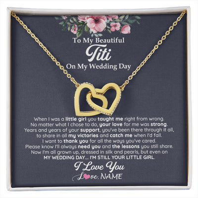Interlocking Hearts Necklace 18K Yellow Gold Finish | 1 | Personalized To My Beautiful Titi On My Wedding Day Necklace From Niece Little Girl Titi Of Bride Wedding Day Jewelry Customized Gift Box Message Card | siriusteestore