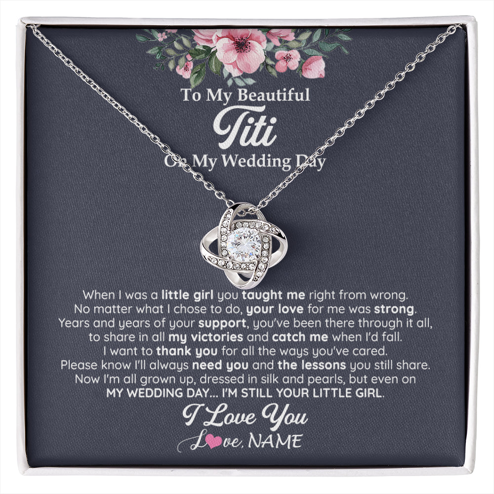 Love Knot Necklace 14K White Gold Finish | 1 | Personalized To My Beautiful Titi On My Wedding Day Necklace From Niece Little Girl Titi Of Bride Wedding Day Jewelry Customized Gift Box Message Card | siriusteestore