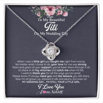 Love Knot Necklace 14K White Gold Finish | 1 | Personalized To My Beautiful Titi On My Wedding Day Necklace From Niece Little Girl Titi Of Bride Wedding Day Jewelry Customized Gift Box Message Card | siriusteestore