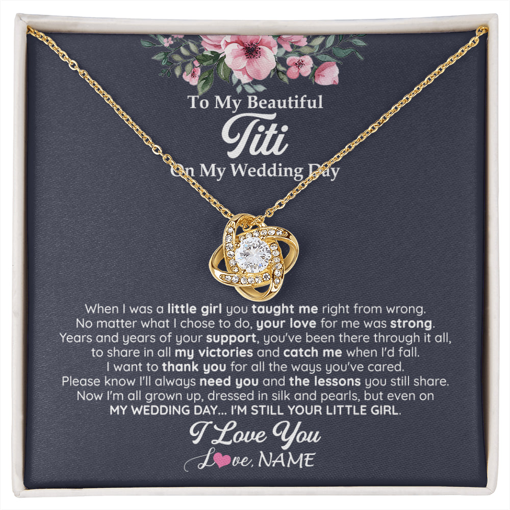 Love Knot Necklace 18K Yellow Gold Finish | 1 | Personalized To My Beautiful Titi On My Wedding Day Necklace From Niece Little Girl Titi Of Bride Wedding Day Jewelry Customized Gift Box Message Card | siriusteestore
