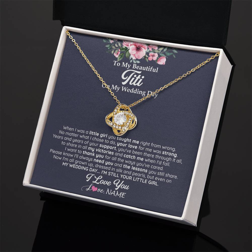 Love Knot Necklace 18K Yellow Gold Finish | 2 | Personalized To My Beautiful Titi On My Wedding Day Necklace From Niece Little Girl Titi Of Bride Wedding Day Jewelry Customized Gift Box Message Card | siriusteestore