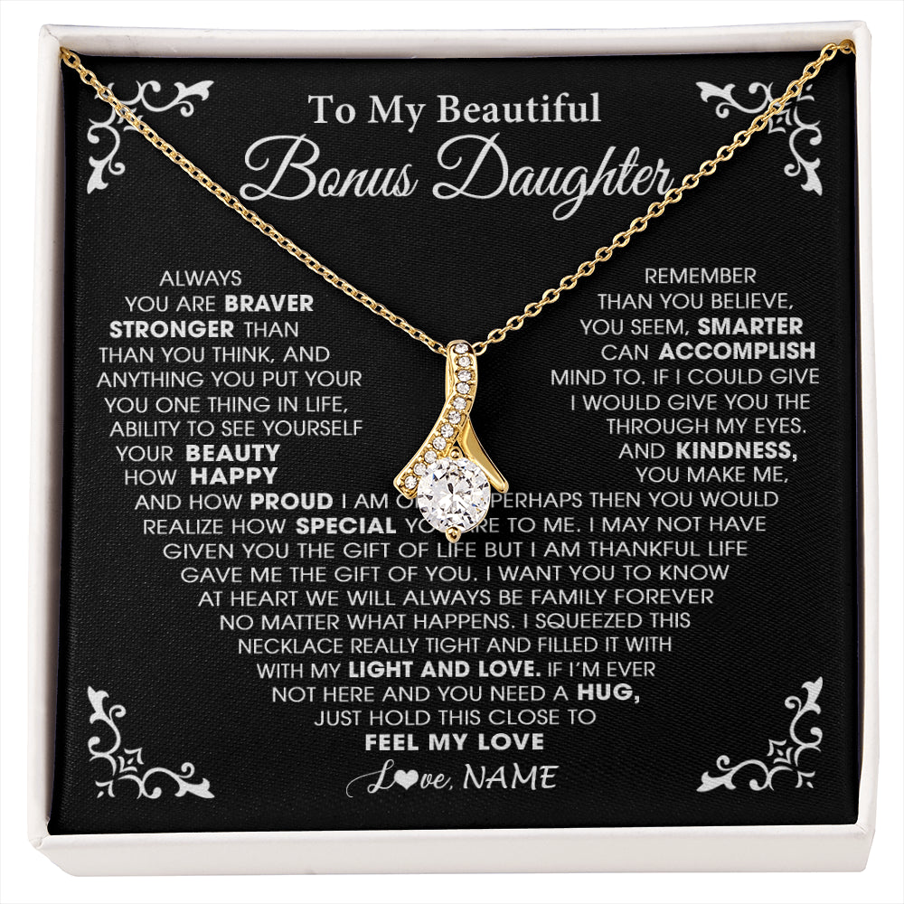 Alluring Beauty Necklace 18K Yellow Gold Finish | 1 | Personalized To My Beautiful Unbiological Bonus Daughter Necklace From Stepdad Stepmom Heart Stepdaughter Birthday Christmas Customized Gift Box Message Card | siriusteestore