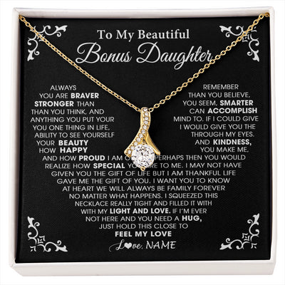 Alluring Beauty Necklace 18K Yellow Gold Finish | 1 | Personalized To My Beautiful Unbiological Bonus Daughter Necklace From Stepdad Stepmom Heart Stepdaughter Birthday Christmas Customized Gift Box Message Card | siriusteestore