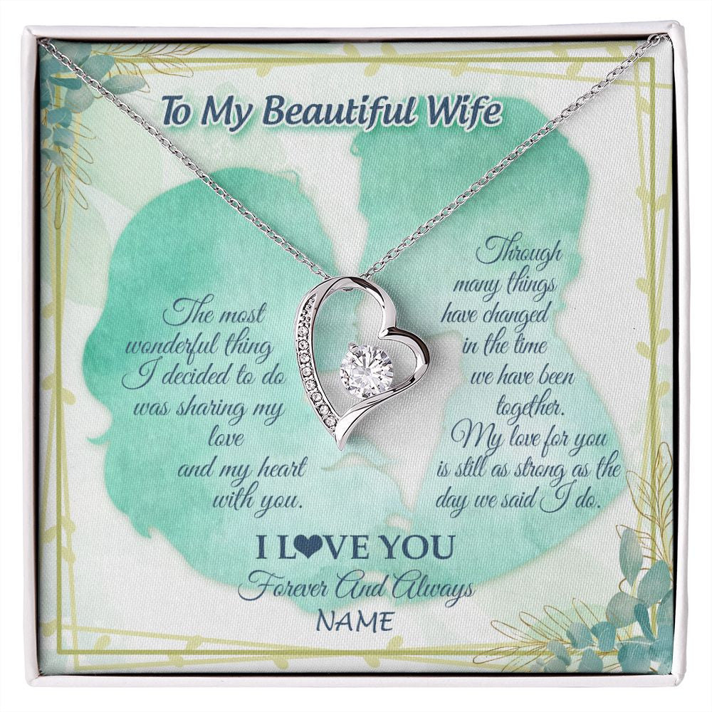 Forever Love Necklace | Personalized To My Beautiful Wife From Husband My Heart With You Wife Valentines Wedding Day Birthday Christmas Jewelry Customized Gift Box Message Card | siriusteestore