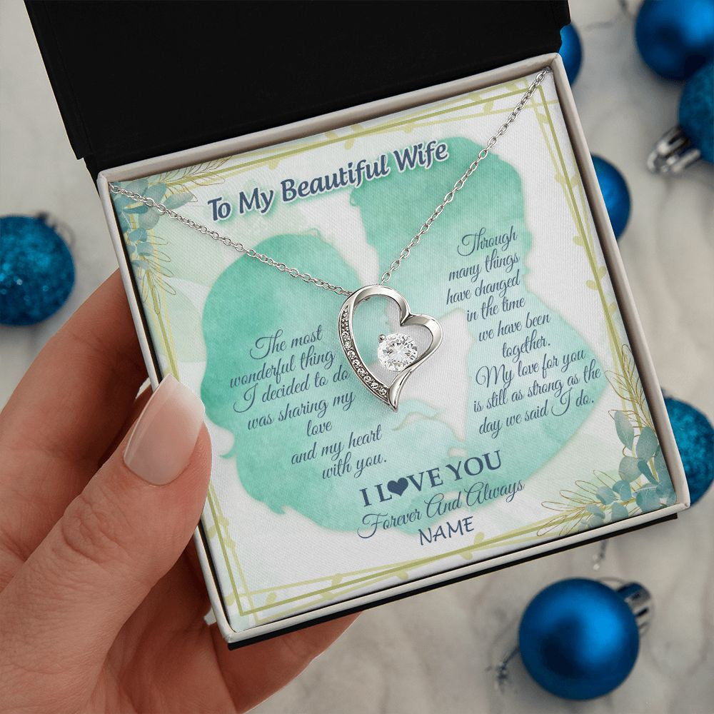 Forever Love Necklace | Personalized To My Beautiful Wife From Husband My Heart With You Wife Valentines Wedding Day Birthday Christmas Jewelry Customized Gift Box Message Card | siriusteestore