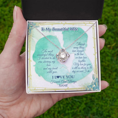Love Knot Necklace | Personalized To My Beautiful Wife From Husband My Heart With You Wife Valentines Wedding Day Birthday Christmas Jewelry Customized Gift Box Message Card | siriusteestore