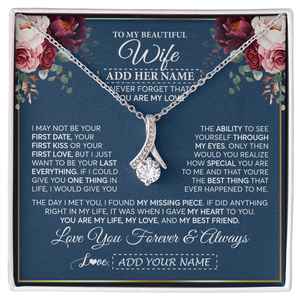 Alluring Beauty Necklace 14K White Gold Finish | 1 | Personalized To My Beautiful Wife Gift Necklace You Are My Love Gifts For Wife From Husband For Her Birthday Valentines Day Custom Gift Box Message Card | siriusteestore.myshopify