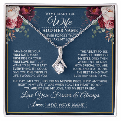 Alluring Beauty Necklace 14K White Gold Finish | 1 | Personalized To My Beautiful Wife Gift Necklace You Are My Love Gifts For Wife From Husband For Her Birthday Valentines Day Custom Gift Box Message Card | siriusteestore.myshopify