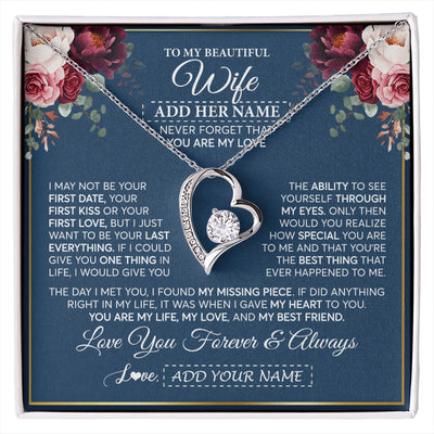 Forever Love Necklace 14K White Gold Finish | 1 | Personalized To My Beautiful Wife Gift Necklace You Are My Love Gifts For Wife From Husband For Her Birthday Valentines Day Custom Gift Box Message Card | siriusteestore.myshopify