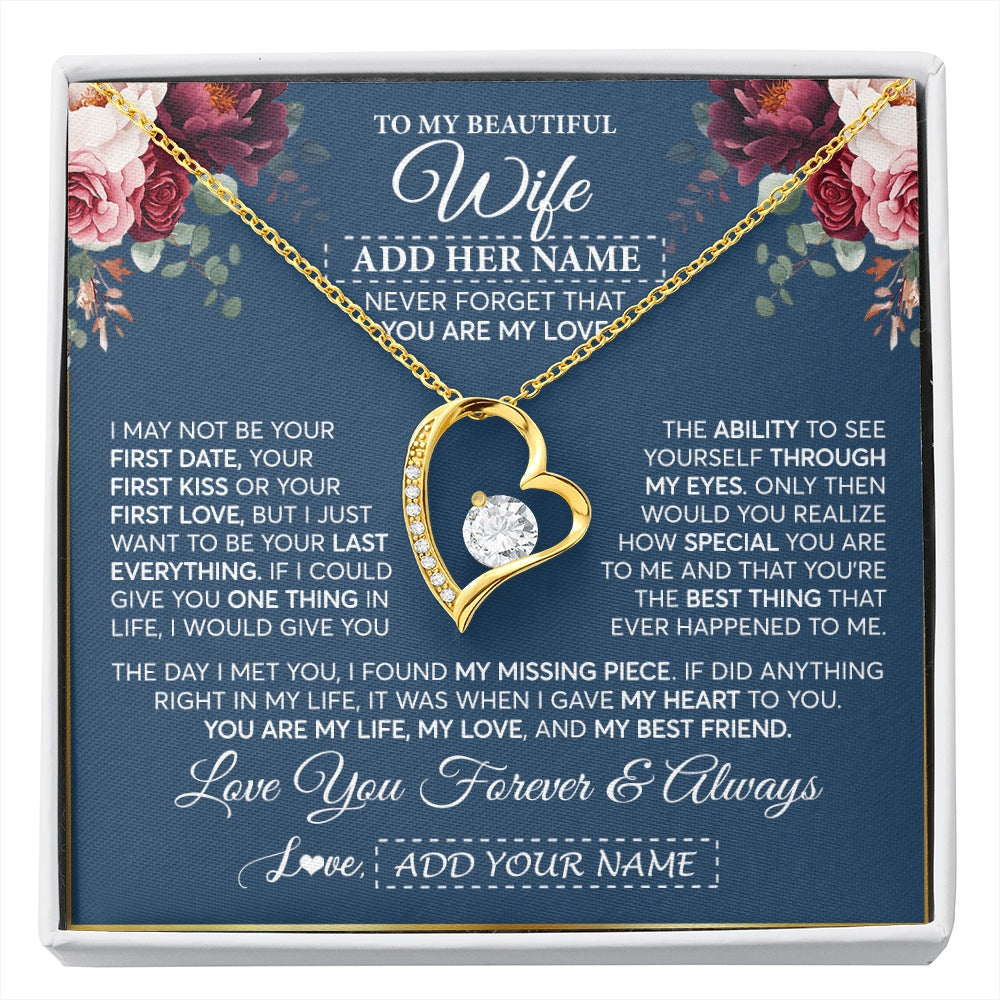 Forever Love Necklace 18K Yellow Gold Finish | 1 | Personalized To My Beautiful Wife Gift Necklace You Are My Love Gifts For Wife From Husband For Her Birthday Valentines Day Custom Gift Box Message Card | siriusteestore.myshopify
