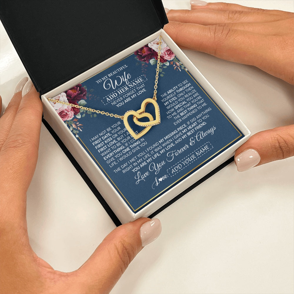 Interlocking Hearts Necklace 18K Yellow Gold Finish | 2 | Personalized To My Beautiful Wife Gift Necklace You Are My Love Gifts For Wife From Husband For Her Birthday Valentines Day Custom Gift Box Message Card | siriusteestore.myshopify