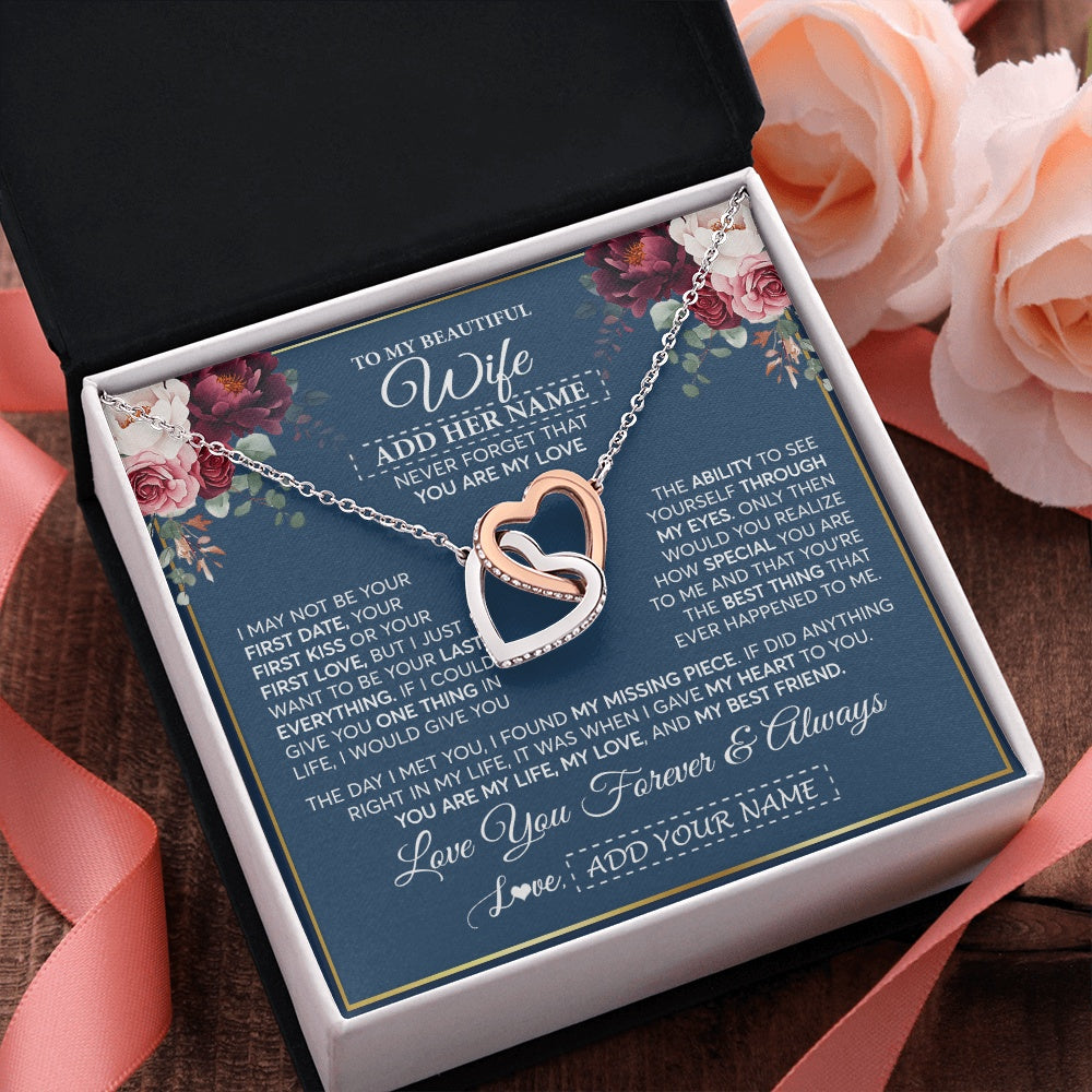 Interlocking Hearts Necklace Stainless Steel & Rose Gold Finish | 2 | Personalized To My Beautiful Wife Gift Necklace You Are My Love Gifts For Wife From Husband For Her Birthday Valentines Day Custom Gift Box Message Card | siriusteestore.myshopify