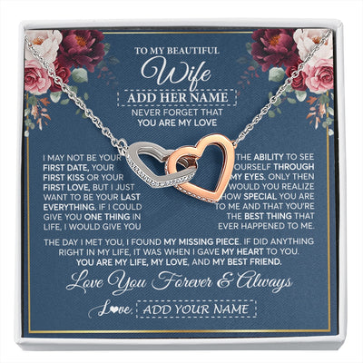 Interlocking Hearts Necklace Stainless Steel & Rose Gold Finish | 1 | Personalized To My Beautiful Wife Gift Necklace You Are My Love Gifts For Wife From Husband For Her Birthday Valentines Day Custom Gift Box Message Card | siriusteestore.myshopify