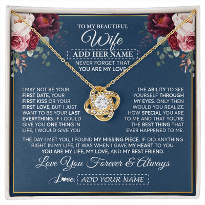 Love Knot Necklace 18K Yellow Gold Finish | 1 | Personalized To My Beautiful Wife Gift Necklace You Are My Love Gifts For Wife From Husband For Her Birthday Valentines Day Custom Gift Box Message Card | siriusteestore.myshopify