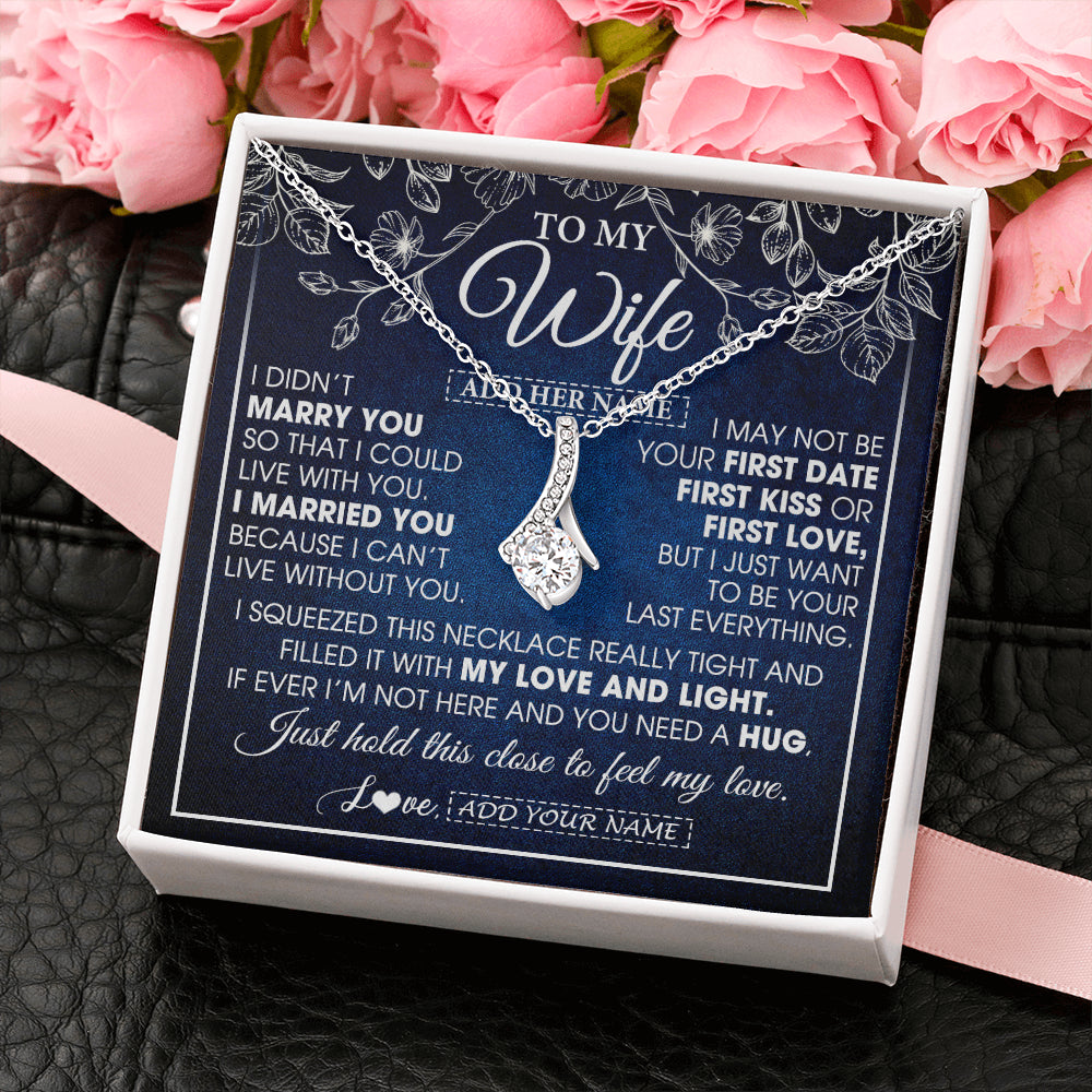 Alluring Beauty Necklace 14K White Gold Finish | 2 | Personalized To My Beautiful Wife Gifts From Husband Necklace Jewelry For Her Wife Wedding Anniversary Birthday Christmas Customized Gift Box Message Card | siriusteestore