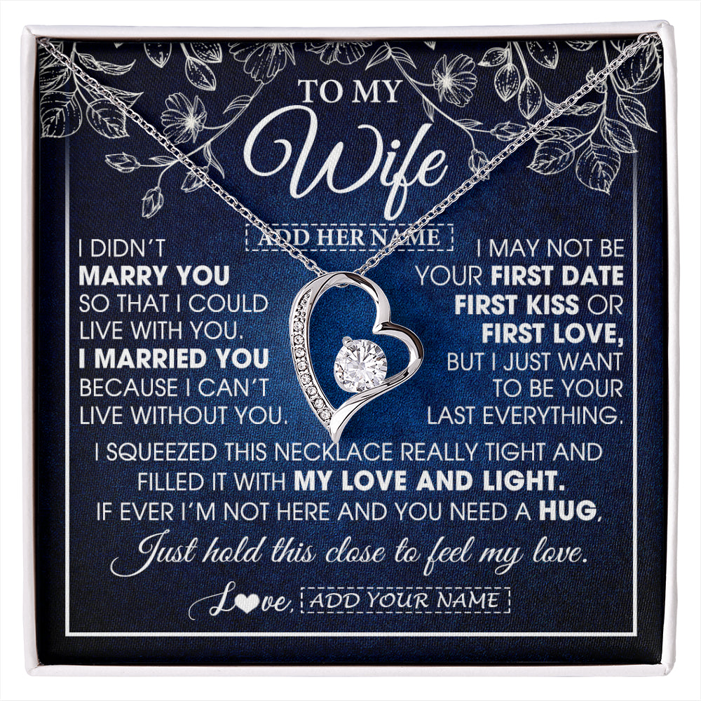 Forever Love Necklace 14K White Gold Finish | 1 | Personalized To My Beautiful Wife Gifts From Husband Necklace Jewelry For Her Wife Wedding Anniversary Birthday Christmas Customized Gift Box Message Card | siriusteestore