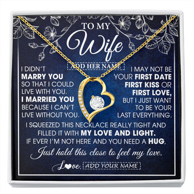 Forever Love Necklace 18K Yellow Gold Finish | 1 | Personalized To My Beautiful Wife Gifts From Husband Necklace Jewelry For Her Wife Wedding Anniversary Birthday Christmas Customized Gift Box Message Card | siriusteestore