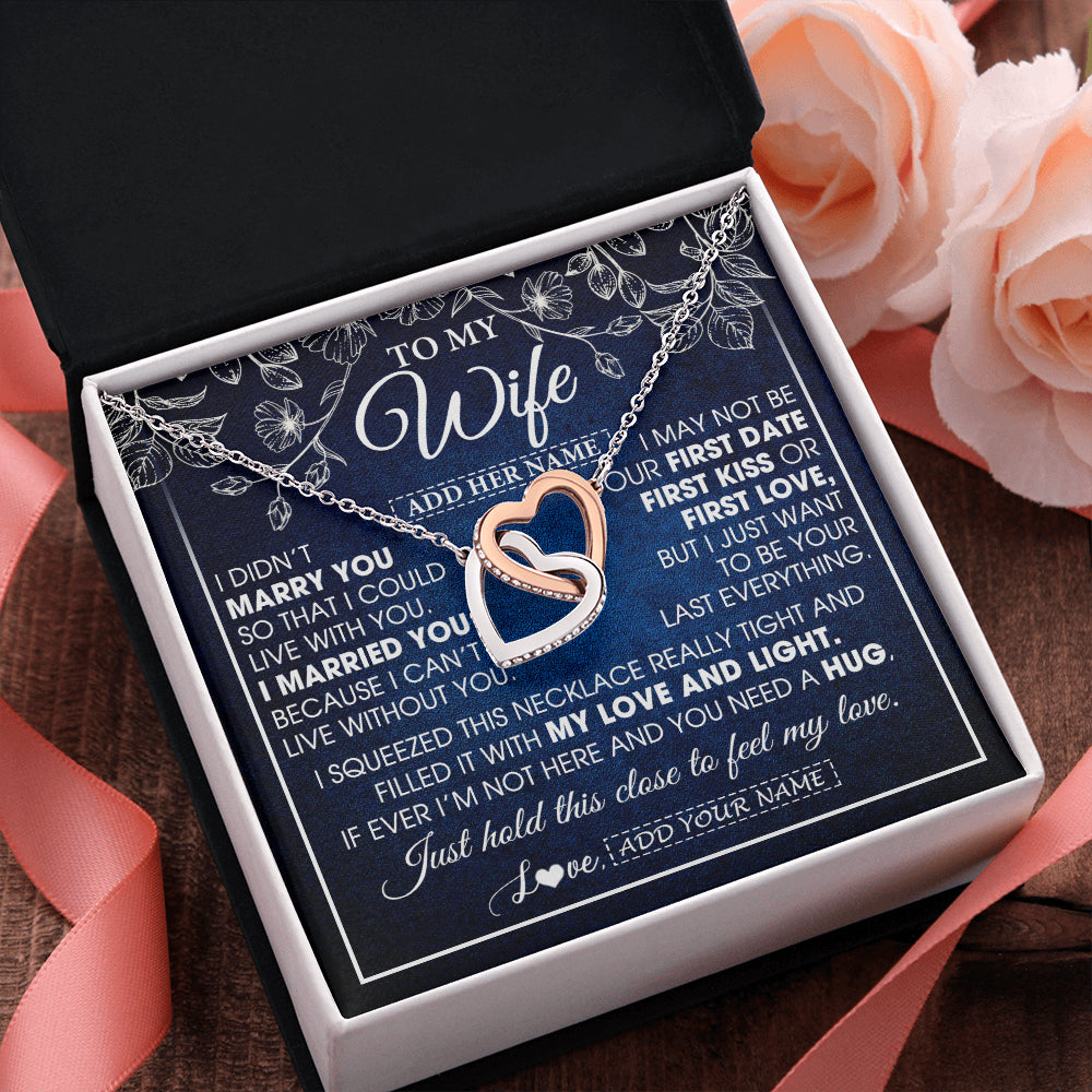 Interlocking Hearts Necklace Stainless Steel & Rose Gold Finish | 2 | Personalized To My Beautiful Wife Gifts From Husband Necklace Jewelry For Her Wife Wedding Anniversary Birthday Christmas Customized Gift Box Message Card | siriusteestore