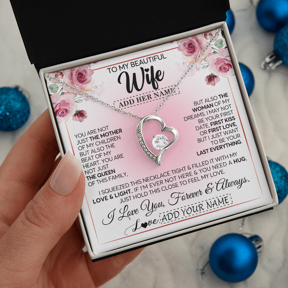Forever Love Necklace 14K White Gold Finish | 2 | Personalized To My Beautiful Wife Gifts From Husband Necklace Mother Of My Children Soulmate For Her Wife Mothers Day Birthday Christmas Gift Box Message Card | siriusteestore