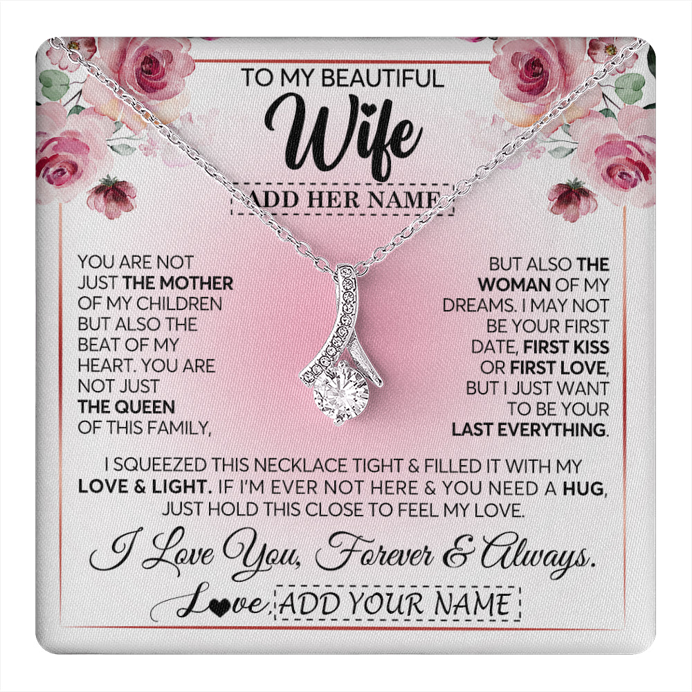 Alluring Beauty Necklace 14K White Gold Finish | 1 | Personalized To My Beautiful Wife Gifts From Husband Necklace Mother Queen Soulmate For Her Wife Mothers Day Birthday Gifts Christmas Gift Box Message Card | siriusteestore