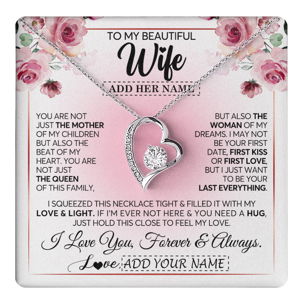 Forever Love Necklace 14K White Gold Finish | 1 | Personalized To My Beautiful Wife Gifts From Husband Necklace Mother Queen Soulmate For Her Wife Mothers Day Birthday Gifts Christmas Gift Box Message Card | siriusteestore