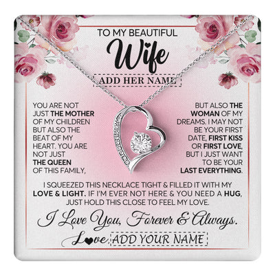 Forever Love Necklace 14K White Gold Finish | 1 | Personalized To My Beautiful Wife Gifts From Husband Necklace Mother Queen Soulmate For Her Wife Mothers Day Birthday Gifts Christmas Gift Box Message Card | siriusteestore