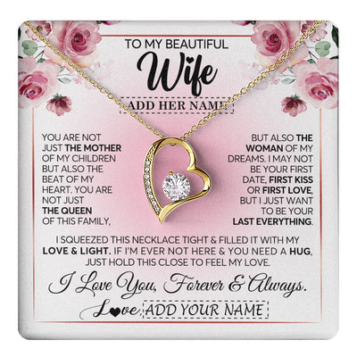 Forever Love Necklace 18K Yellow Gold Finish | 1 | Personalized To My Beautiful Wife Gifts From Husband Necklace Mother Queen Soulmate For Her Wife Mothers Day Birthday Gifts Christmas Gift Box Message Card | siriusteestore