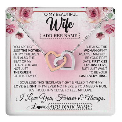 Interlocking Hearts Necklace Stainless Steel & Rose Gold Finish | 1 | Personalized To My Beautiful Wife Gifts From Husband Necklace Mother Queen Soulmate For Her Wife Mothers Day Birthday Gifts Christmas Gift Box Message Card | siriusteestore