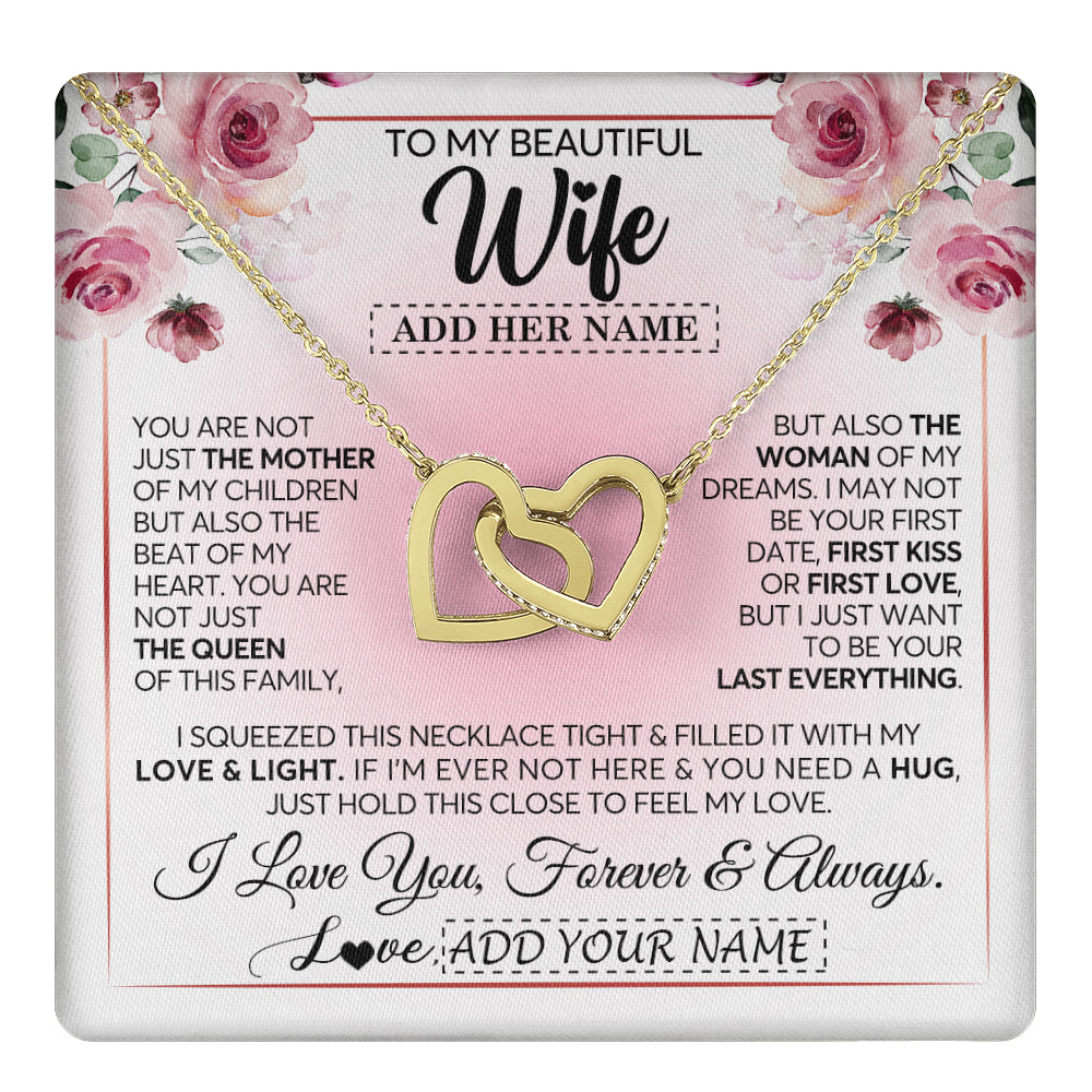 Interlocking Hearts Necklace 18K Yellow Gold Finish | 1 | Personalized To My Beautiful Wife Gifts From Husband Necklace Mother Queen Soulmate For Her Wife Mothers Day Birthday Gifts Christmas Gift Box Message Card | siriusteestore