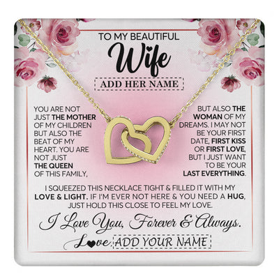 Interlocking Hearts Necklace 18K Yellow Gold Finish | 1 | Personalized To My Beautiful Wife Gifts From Husband Necklace Mother Queen Soulmate For Her Wife Mothers Day Birthday Gifts Christmas Gift Box Message Card | siriusteestore