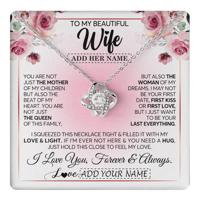 Love Knot Necklace 14K White Gold Finish | 1 | Personalized To My Beautiful Wife Gifts From Husband Necklace Mother Queen Soulmate For Her Wife Mothers Day Birthday Gifts Christmas Gift Box Message Card | siriusteestore