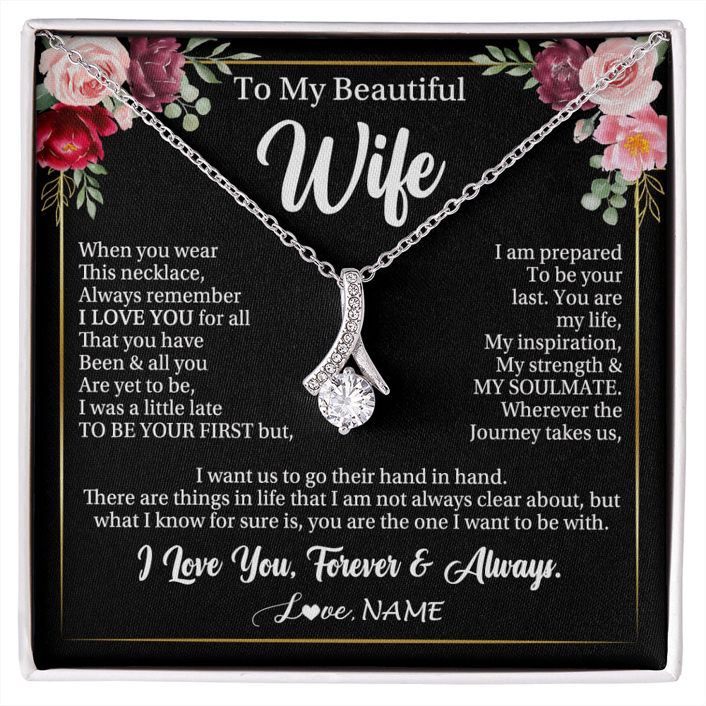 Alluring Beauty Necklace 14K White Gold Finish | 1 | Personalized To My Beautiful Wife Gifts Necklace From Husband When You Wear This Necklace Wife Birthday Christmas Anniversary Day Gift Box Message Card | siriusteestore