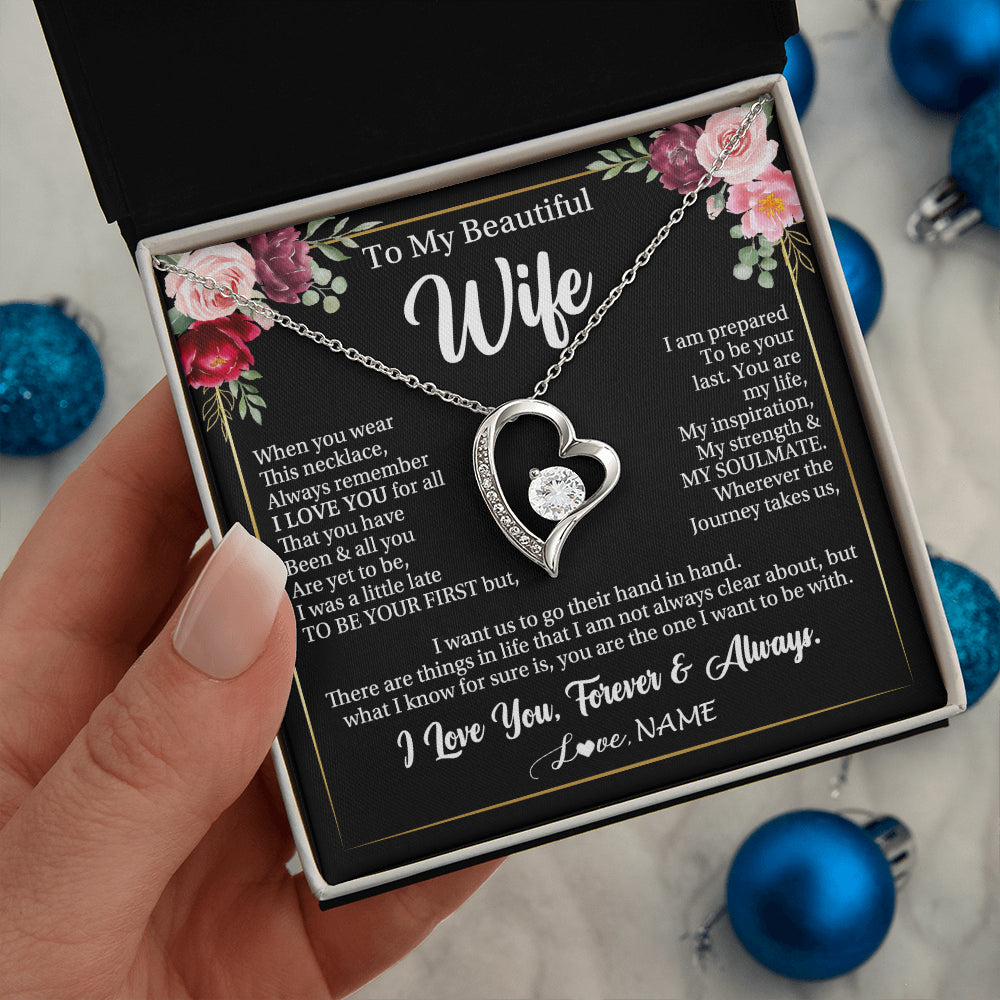 Forever Love Necklace 14K White Gold Finish | 2 | Personalized To My Beautiful Wife Gifts Necklace From Husband When You Wear This Necklace Wife Birthday Christmas Anniversary Day Gift Box Message Card | siriusteestore