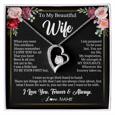 Forever Love Necklace 14K White Gold Finish | 1 | Personalized To My Beautiful Wife Gifts Necklace From Husband When You Wear This Necklace Wife Birthday Christmas Anniversary Day Gift Box Message Card | siriusteestore