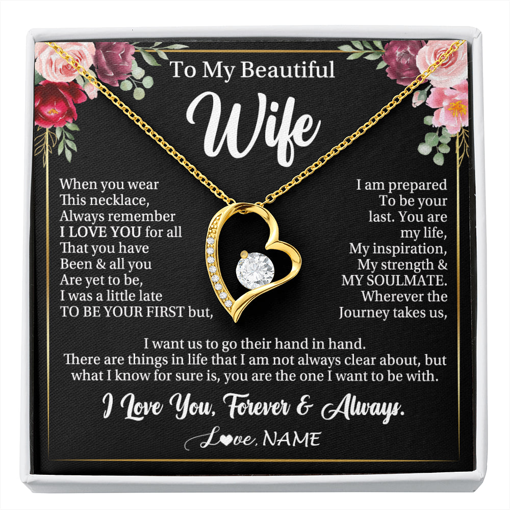 Forever Love Necklace 18K Yellow Gold Finish | 1 | Personalized To My Beautiful Wife Gifts Necklace From Husband When You Wear This Necklace Wife Birthday Christmas Anniversary Day Gift Box Message Card | siriusteestore