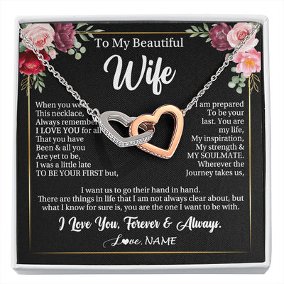 Interlocking Hearts Necklace Stainless Steel & Rose Gold Finish | 1 | Personalized To My Beautiful Wife Gifts Necklace From Husband When You Wear This Necklace Wife Birthday Christmas Anniversary Day Gift Box Message Card | siriusteestore