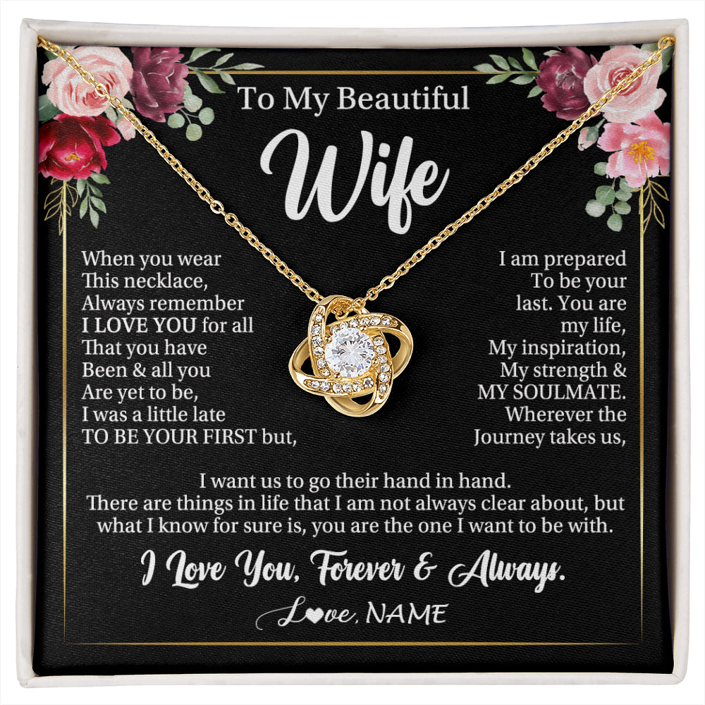 Love Knot Necklace 18K Yellow Gold Finish | 1 | Personalized To My Beautiful Wife Gifts Necklace From Husband When You Wear This Necklace Wife Birthday Christmas Anniversary Day Gift Box Message Card | siriusteestore