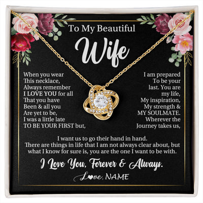 Love Knot Necklace 18K Yellow Gold Finish | 1 | Personalized To My Beautiful Wife Gifts Necklace From Husband When You Wear This Necklace Wife Birthday Christmas Anniversary Day Gift Box Message Card | siriusteestore