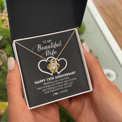 Love Knot Necklace 18K Yellow Gold Finish | Personalized To My Beautiful Wife Necklace From Husband 15 Years Wedding Anniversary For Her Married 15th Anniversary For Her Customized Gift Box Message | siriusteestore