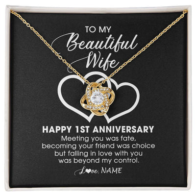 Love Knot Necklace 18K Yellow Gold Finish | Personalized To My Beautiful Wife Necklace From Husband 1 Year Wedding Anniversary For Her Married 1th Anniversary For Her Customized Gift Box Message | siriusteestore