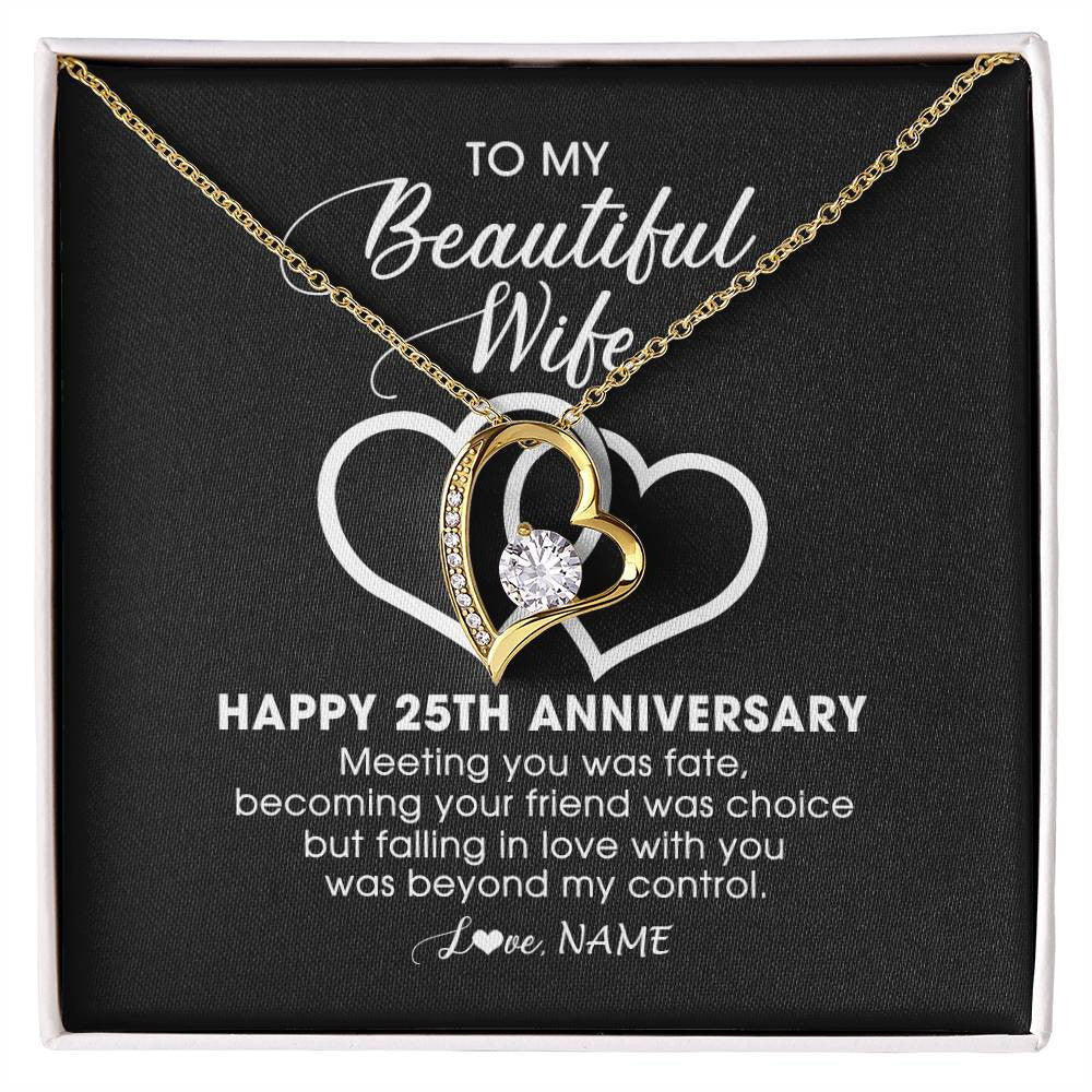 Forever Love Necklace 18K Yellow Gold Finish | Personalized To My Beautiful Wife Necklace From Husband 25 Years Wedding Anniversary For Her Married 25th Anniversary For Her Customized Gift Box Message | siriusteestore