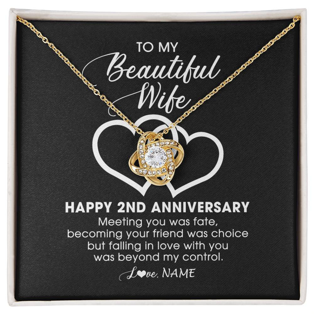 Love Knot Necklace 18K Yellow Gold Finish | Personalized To My Beautiful Wife Necklace From Husband 2 Years Wedding Anniversary For Her Married 2th Anniversary For Her Customized Gift Box Message | siriusteestore
