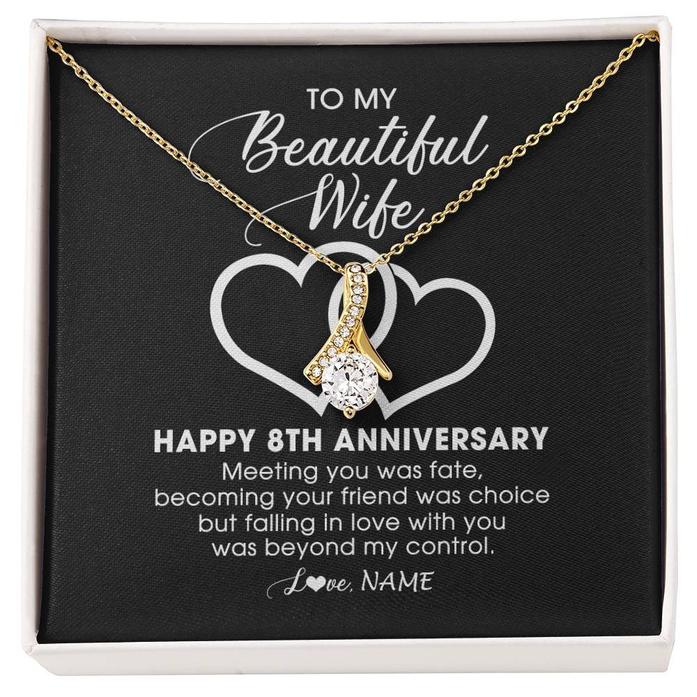 Alluring Beauty Necklace 18K Yellow Gold Finish | Personalized To My Beautiful Wife Necklace From Husband 8 Years Wedding Anniversary For Her Married 8th Anniversary For Her Customized Gift Box Message | siriusteestore