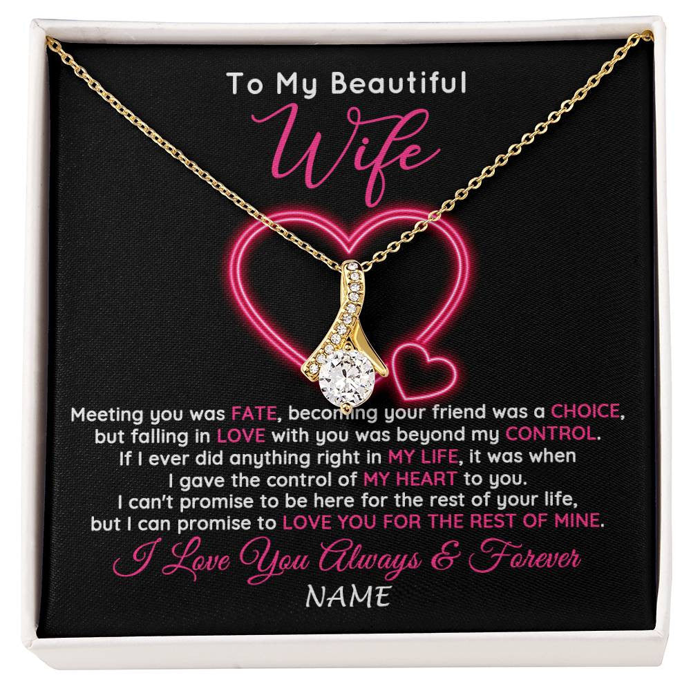 Alluring Beauty Necklace 18K Yellow Gold Finish | 1 | Personalized To My Beautiful Wife Necklace From Husband Falling In Love Wife Birthday Anniversary Wedding Valentines Day Customized Gift Box Message Card | siriusteestore