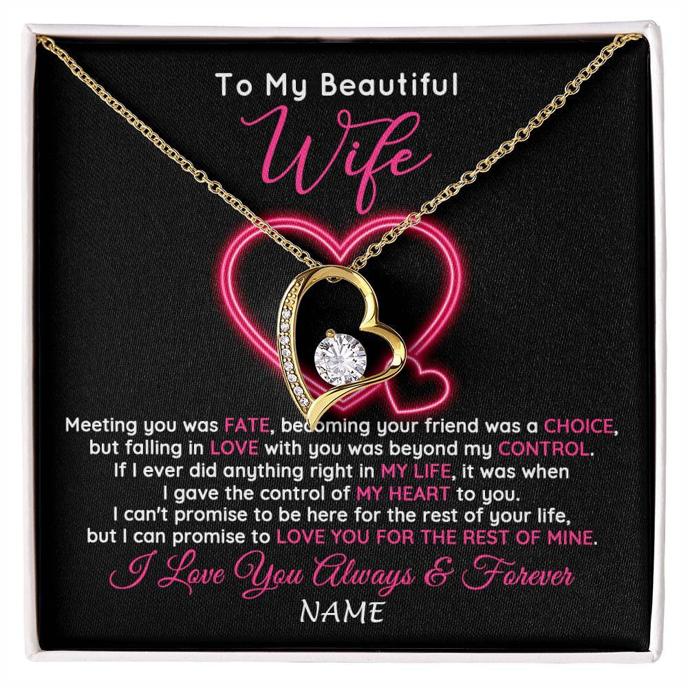Forever Love Necklace 18K Yellow Gold Finish | 1 | Personalized To My Beautiful Wife Necklace From Husband Falling In Love Wife Birthday Anniversary Wedding Valentines Day Customized Gift Box Message Card | siriusteestore